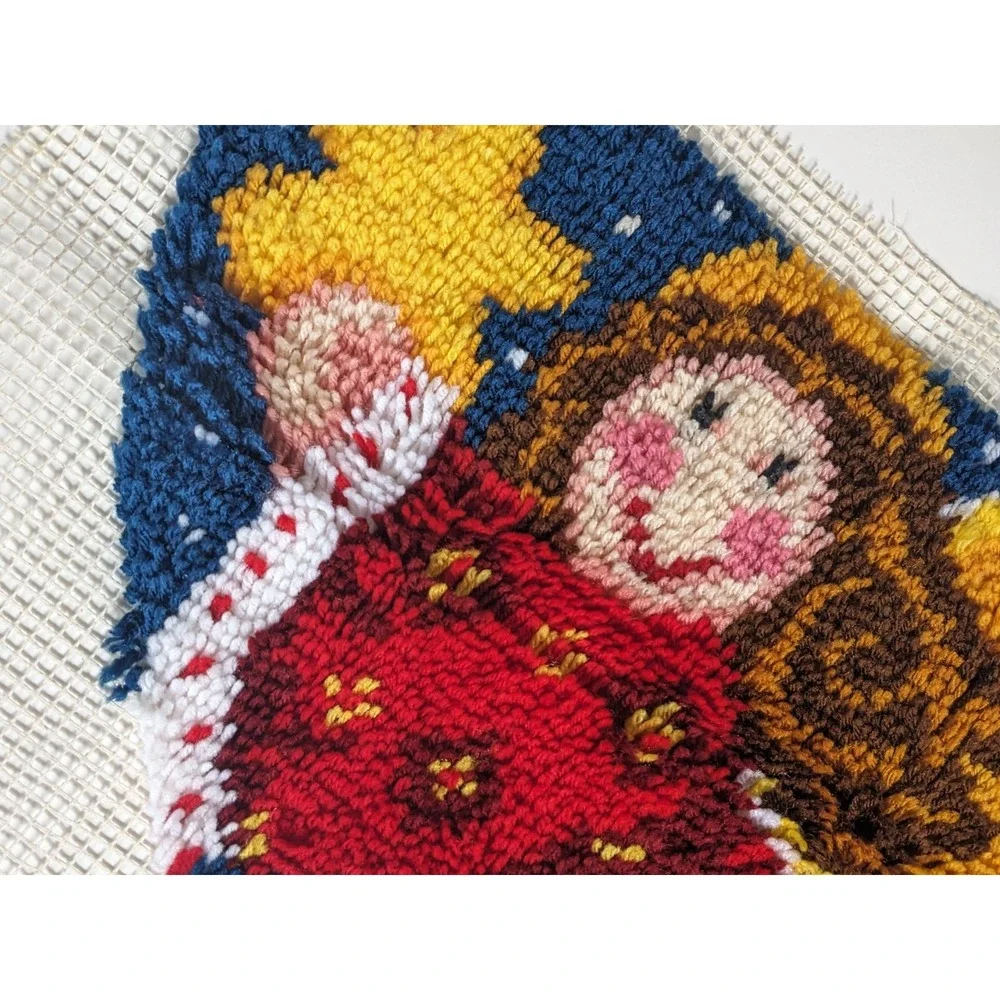 Vintage Finished Latch Hook‎ Rug Angel Star Christmas Wall Hanging Holiday Decor